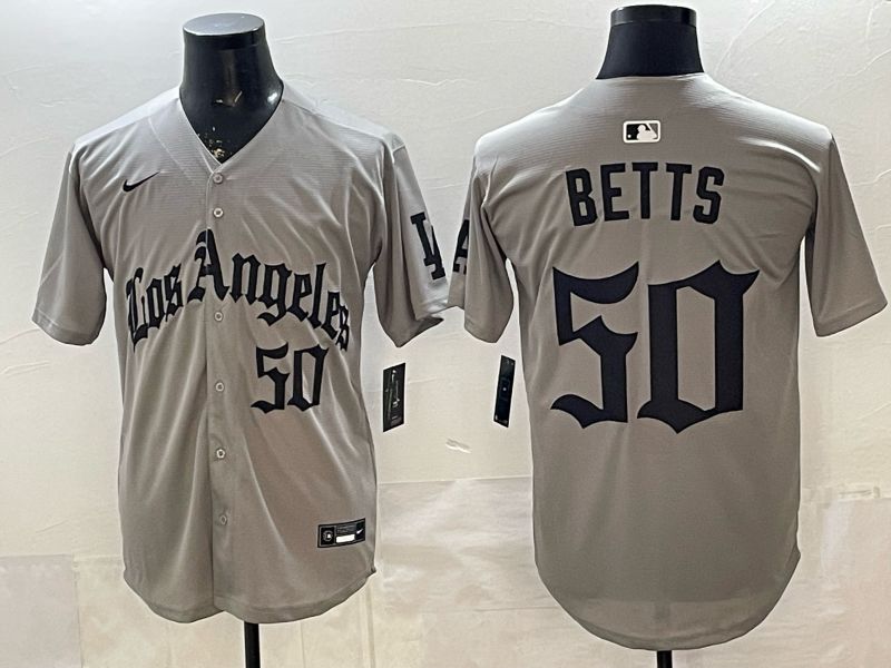 Men 2026 Los Angeles Dodgers #50 Betts Grey Five generations Nike MLB Jersey style 005->los angeles dodgers->MLB Jersey